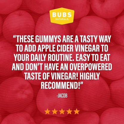 BUBS Naturals Apple Cider Vinegar Gummies with The Mother, All Natural Vegan ACV Gummy Vitamins, Supports Detox, Digestion & Energy Booster with B Vitamins, 60 Count