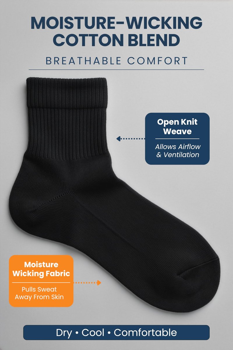Special Essentials 12 Pairs Cotton Diabetic – Seamless Toe Closure: Each sock features a smooth toe seam to – Image 3