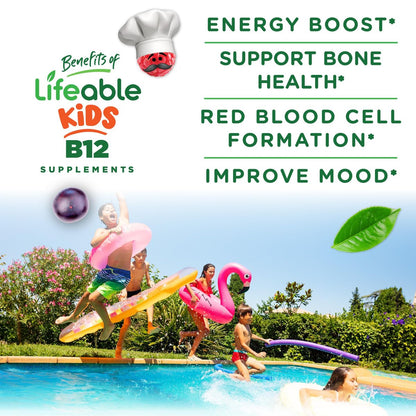Lifeable Vitamin B12 for Kids | 1000 mcg | Great Tasting Vitamin B12 Gummies | Gluten Free, Vegan B12 Vitamins | B12 Vitamins for Energy, Mood and Nervous System Support | 90 Gummies