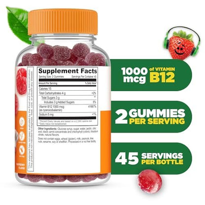 Lifeable Vitamin B12 for Kids | 1000 mcg | Great Tasting Vitamin B12 Gummies | Gluten Free, Vegan B12 Vitamins | B12 Vitamins for Energy, Mood and Nervous System Support | 90 Gummies