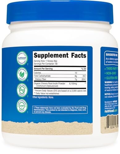 Nutricost Organic Inulin Powder 1LB (454 Grams) 7 Grams of Fiber Per Serving - from Chicory Root - Certified USDA Organic - görsel 2