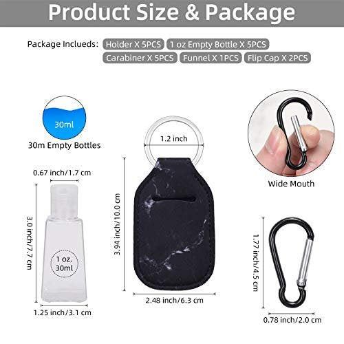Hand Sanitizer Holder Keychain, 5 Pack Empty Travel Size Bottle and Hand Sanitizer Keychain Set Include 5pcs Flip Cap Reusable Bottles, 5pcs Refillable Bottles Keychain Holders for Backpack and Kids - görsel 14