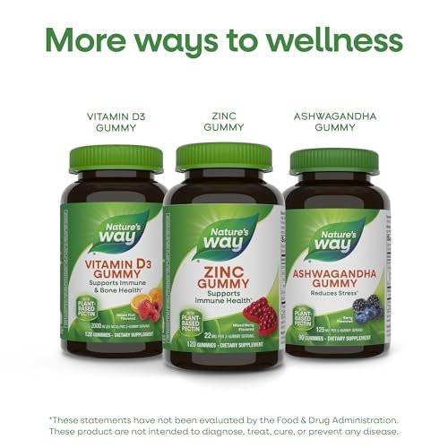 Nature's Way Zinc Gummies, Immune Support Gummy with 100% Daily Value of Zinc per 1-Gummy Serving*, Adults & Kids 9+, Gluten Free, Plant-Based Pectin, Mixed Berry Flavored, 120 Gummies - görsel 1