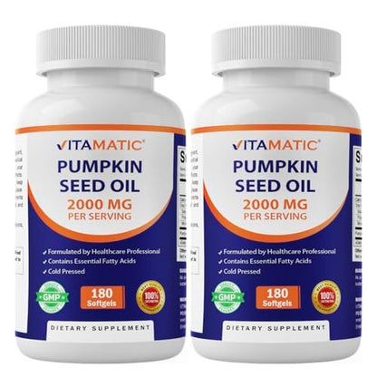 Vitamatic Pumpkin Seed Oil 2000mg – 180 Softgels (Pack of 2-360 Count)