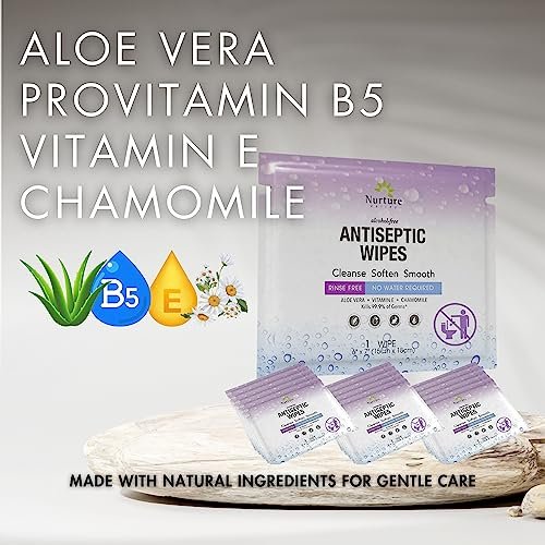 XL Individually Wrapped Nurture Antibacterial Body & Hand Wipes | Alcohol-Free Antiseptic Wet Disinfecting Towelettes for Germ Removal, Sanitizing Hands | Cleaning Cloths | Adults & Baby | Thick & Strong - görsel 10