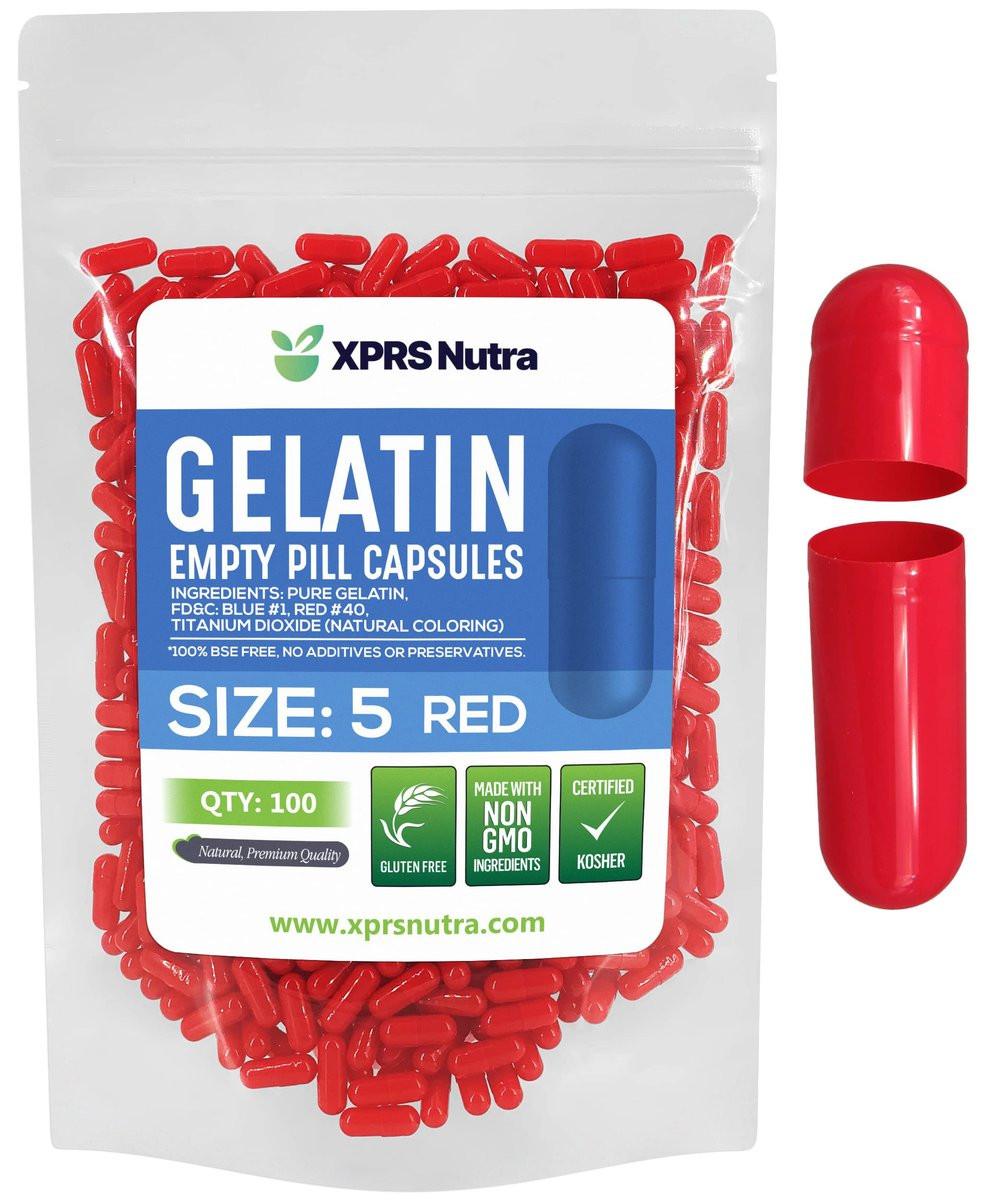 XPRS Nutra Size 5 Empty Capsules - 100 Count Very Small Empty Gelatin Capsules - Pills DIY Capsule Filling - Fillable Pill Gel Caps for Do-It-Yourself Vitamin Supplements (Red) - görsel 1