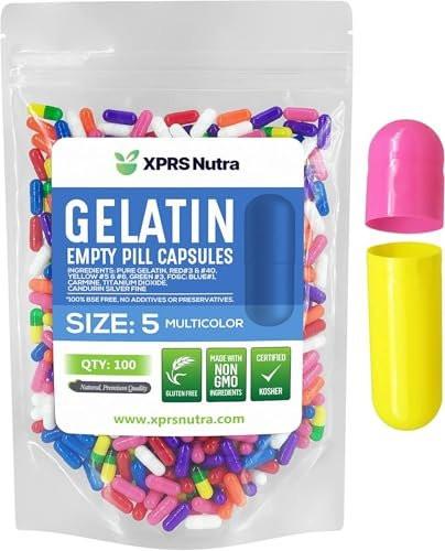 XPRS Nutra Size 5 Empty Capsules - 100 Count Very Small Empty Gelatin Capsules - Pills DIY Capsule Filling - Fillable Pill Gel Caps for Do-It-Yourself Vitamin Supplements (Multi Color)