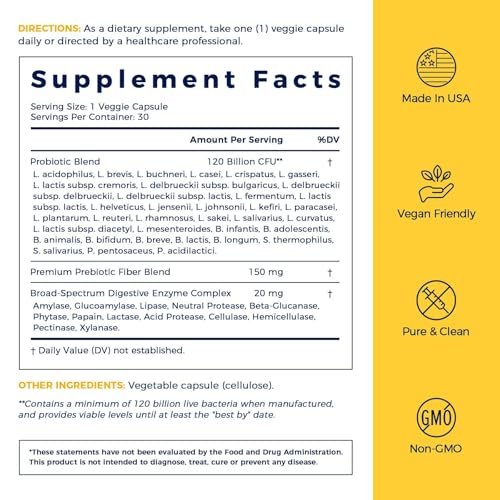 NewRhythm Probiotics 120 Billion CFU 36 Strains, 3-in-1 Probiotics with Prebiotics & Enzymes, Probioticos for Women & Men, Vegan Targeted Release Supplement, 30ct - görsel 6