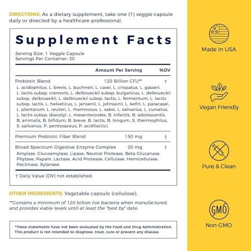 NewRhythm Probiotics 120 Billion CFU 36 Strains, 3-in-1 Probiotics with Prebiotics & Enzymes, Probioticos for Women & Men, Vegan Targeted Release Supplement, 30ct - görsel 1
