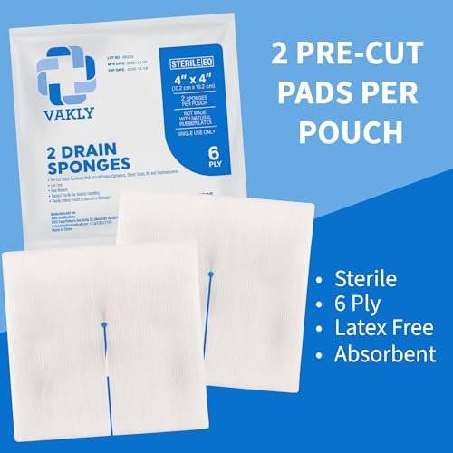 Vakly Split Gauze Drain Sponges 4" x 4" Sterile 6-Ply (100 Pack) – Pre-Cut Non-Woven Absorbent Gauze Pads for Wound Care, IV Lines & First Aid - görsel 3