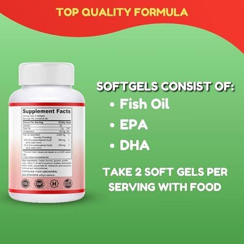 Halal Omega 3 Fish Oil 2000mg - 60 Servings, 120 Softgels. Wild Caught, Purified, Keto Friendly, Non-GMO & Gluten-Free. Brain, Heart & Cardiovascular Support. Burpless Fish Oil Omega 3 Supplements - görsel 12