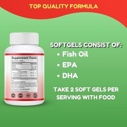 Halal Omega 3 Fish Oil 2000mg - 60 Servings, 120 Softgels. Wild Caught, Purified, Keto Friendly, Non-GMO & Gluten-Free. Brain, Heart & Cardiovascular Support. Burpless Fish Oil Omega 3 Supplements