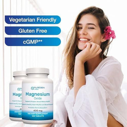 Magnesium 400mg [High Potency] Supplement – Magnesium Oxide for Immune Support, Muscle Recovery, Leg Cramps, Relaxation - 3 Pack | Total 360 Count