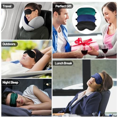 Silk Sleep Mask for Sleeping with Adjustable Strap, Satin Blackout for Men&Women, Comfortable Blindfold Eyeshade for Night Sleep (Black, Blue, Green)