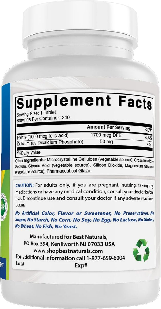 Best Naturals Folic Acid 1000 mcg (Vitamin B9), 240 Tablets - görsel 13