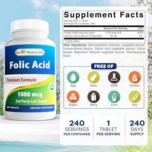 Best Naturals Folic Acid 1000 mcg (Vitamin B9), 240 Tablets - görsel 11