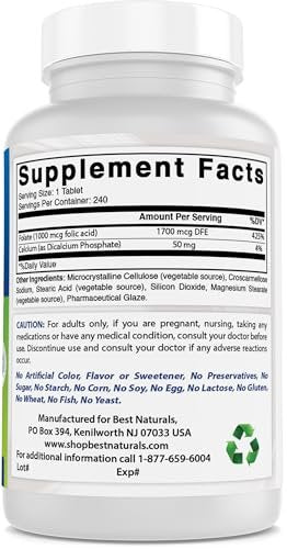 Best Naturals Folic Acid 1000 mcg (Vitamin B9), 240 Tablets