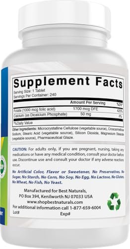 Best Naturals Folic Acid 1000 mcg (Vitamin B9), 240 Tablets - görsel 14