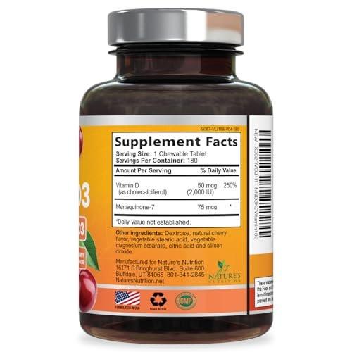 Vitamin D 2000 IU 50mcg Per Tablet - Vitamins D3 & K2 (MK7) Complex Supplement for Bone, Teeth, Muscle, Calcium Absorption, Supports Immune & Heart Health, Chewable Formula USA Bottled - 180 Tablets - görsel 10