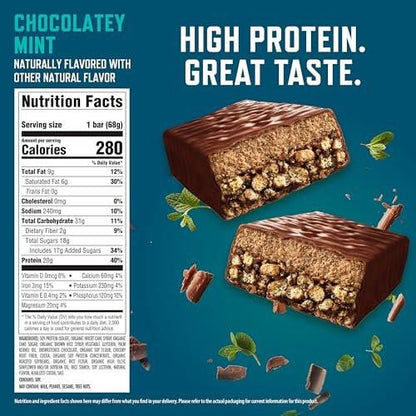 CLIF BUILDERS Protein Bars - Chocolatey Mint - 20g Plant Based Protein - Gluten Free - Non-GMO - Low Glycemic - No Artificial Sweeteners - 2.4 oz. (12 Pack)