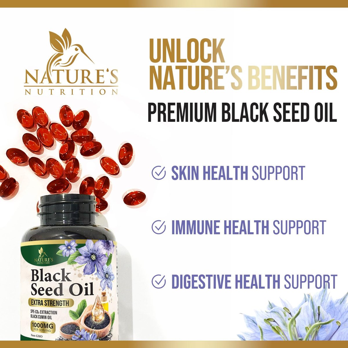 Black Cumin Seed Oil Capsules 1000mg per Serving - Premium Nigella Sativa Blackseed, Pure Natural Black Seed Oil & Antioxidant for Skin & Immune Support - Bottled in USA Supplement - 180 Softgels - görsel 11