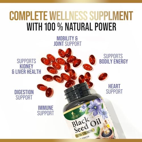 Black Cumin Seed Oil Capsules 1000mg per Serving - Premium Nigella Sativa Blackseed, Pure Natural Black Seed Oil & Antioxidant for Skin & Immune Support - Bottled in USA Supplement - 180 Softgels - görsel 14