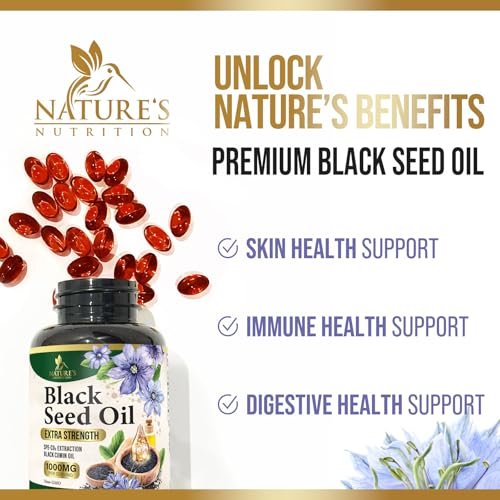 Black Cumin Seed Oil Capsules 1000mg per Serving - Premium Nigella Sativa Blackseed, Pure Natural Black Seed Oil & Antioxidant for Skin & Immune Support - Bottled in USA Supplement - 180 Softgels - görsel 12
