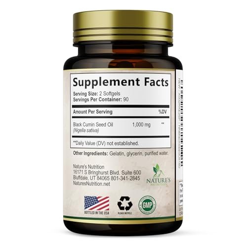 Black Cumin Seed Oil Capsules 1000mg per Serving - Premium Nigella Sativa Blackseed, Pure Natural Black Seed Oil & Antioxidant for Skin & Immune Support - Bottled in USA Supplement - 180 Softgels - görsel 18