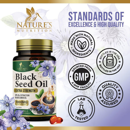 Black Cumin Seed Oil Capsules 1000mg per Serving - Premium Nigella Sativa Blackseed, Pure Natural Black Seed Oil & Antioxidant for Skin & Immune Support - Bottled in USA Supplement - 180 Softgels