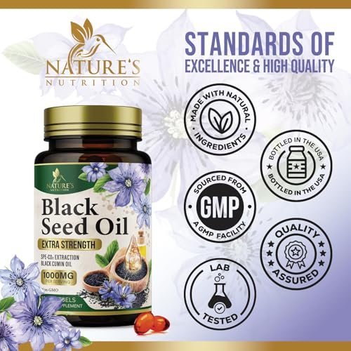 Black Cumin Seed Oil Capsules 1000mg per Serving - Premium Nigella Sativa Blackseed, Pure Natural Black Seed Oil & Antioxidant for Skin & Immune Support - Bottled in USA Supplement - 180 Softgels - görsel 8