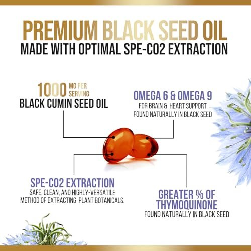 Black Cumin Seed Oil Capsules 1000mg per Serving - Premium Nigella Sativa Blackseed, Pure Natural Black Seed Oil & Antioxidant for Skin & Immune Support - Bottled in USA Supplement - 180 Softgels - görsel 10