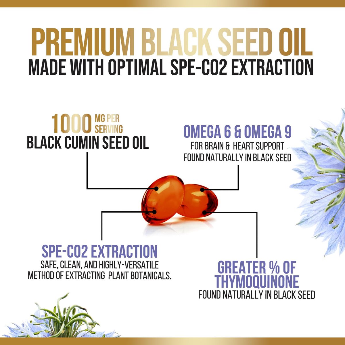 Black Cumin Seed Oil Capsules 1000mg per Serving - Premium Nigella Sativa Blackseed, Pure Natural Black Seed Oil & Antioxidant for Skin & Immune Support - Bottled in USA Supplement - 180 Softgels - görsel 9