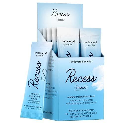 Recess Mood Powder, Magnesium L-Threonate Blend with Passion Flower, L-Theanine, Electrolytes, Magnesium Calm Support Powder Supplement - Unflavored-Pack of 10 - görsel 1