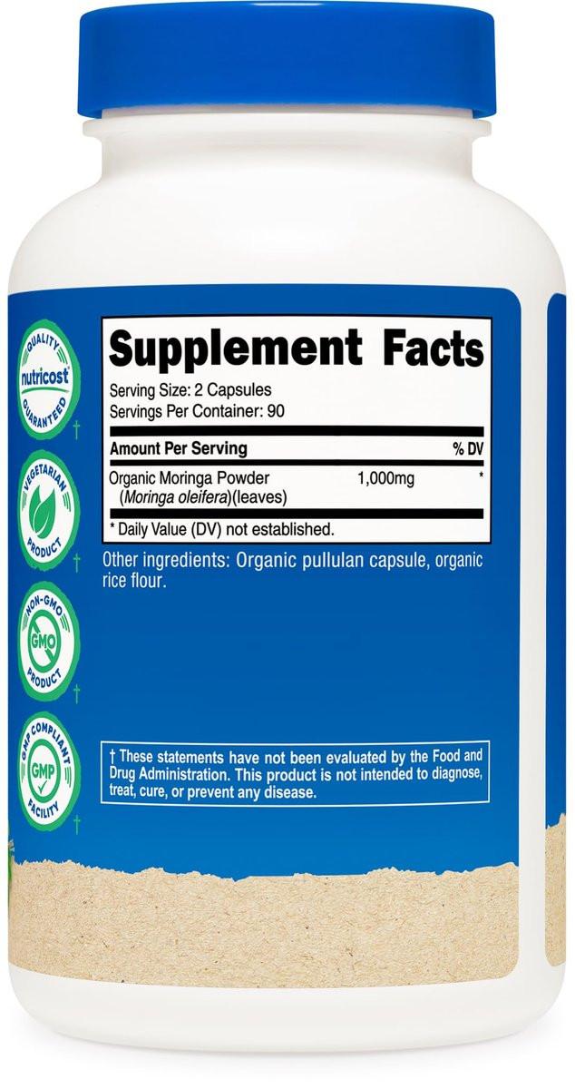 Nutricost Moringa Capsules 500mg, 180 Capsules (90 Servings) - Vegetarian Capsules, Non-GMO, Gluten Free - görsel 1