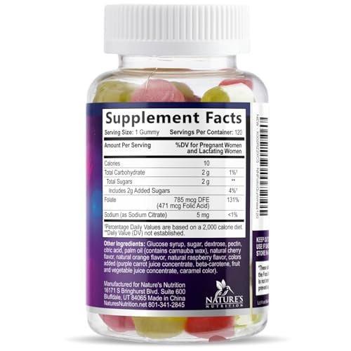 Folic Acid Gummies for Women - Folate 785 mcg Per Gummy - Essential Prenatal Vitamins for Mom & Baby, Vegan Folic Supplement Gummy, Daily B9 Vitamin for Before, During & After Pregnancy - 120 Gummies - görsel 11