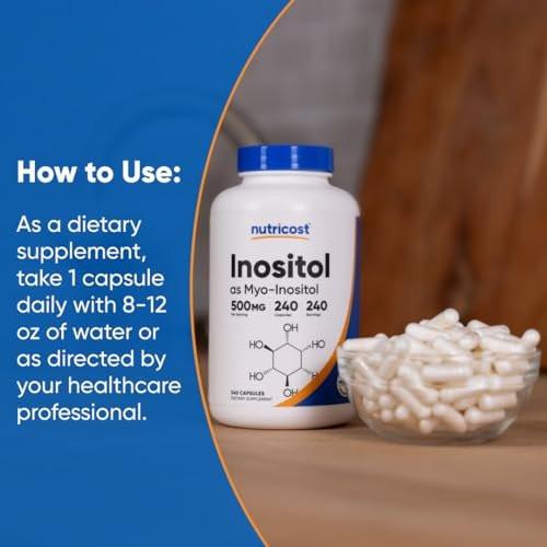 Nutricost Inositol Capsules 500mg, 240 Capsules - Veggie Capsules, Non-GMO, Gluten Free (Myo-Inositol) - görsel 4