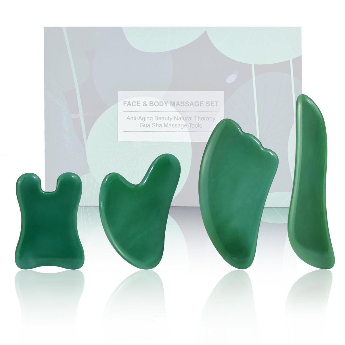 Rena Chris Guasha Massage Tool, 4 pcs Gua Sha Facial Tool, Guasha Board for SPA Acupuncture Therapy Trigger Point Treatment, Gua Sha Scraping Massage Tool (Green) - görsel 8