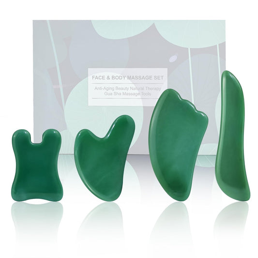 Rena Chris Guasha Massage Tool, 4 pcs Gua Sha Facial Tool, Guasha Board for SPA Acupuncture Therapy Trigger Point Treatment, Gua Sha Scraping Massage Tool (Green)