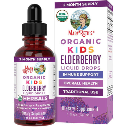 MARYRUTH'S USDA Organic Elderberry Liquid Drops for Kids | Vegan Elderberry Extract Organic Glycerin | Immune Support Supplement | Overall Health | Formulated for Ages 4-13 | 1oz