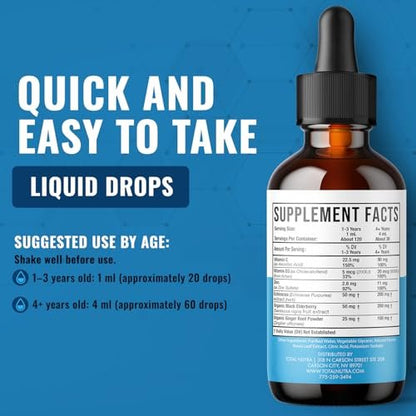 Total Immune 6-in-1 Liquid Multivitamin Supplement | 100% Daily Zinc, Vitamin D3, Vitamin C Immunity Drops | Elderberry, Echinacea, Ginger Support for Adults & Kids | 4 oz Passion Fruit