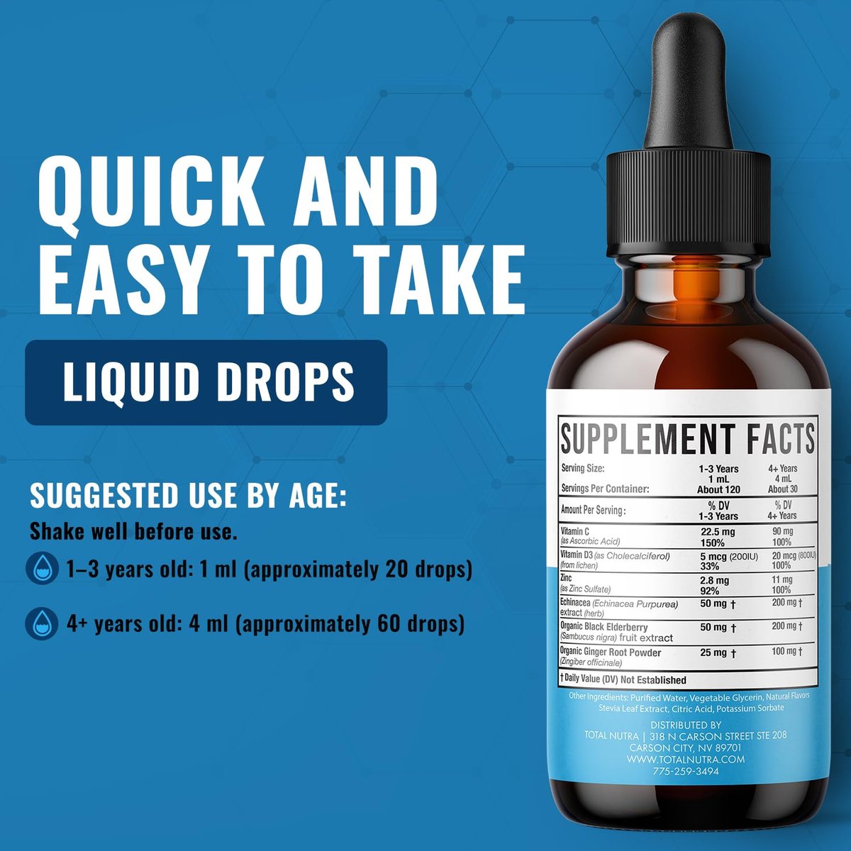 Total Immune 6-in-1 Liquid Multivitamin Supplement | 100% Daily Zinc, Vitamin D3, Vitamin C Immunity Drops | Elderberry, Echinacea, Ginger Support for Adults & Kids | 4 oz Passion Fruit - görsel 11