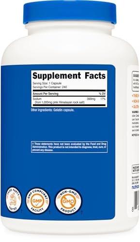Nutricost Pink Himalayan Salt Capsules 1000mg, 390mg Sodium, 240 Capsules - Non-GMO, Gluten Free - görsel 1