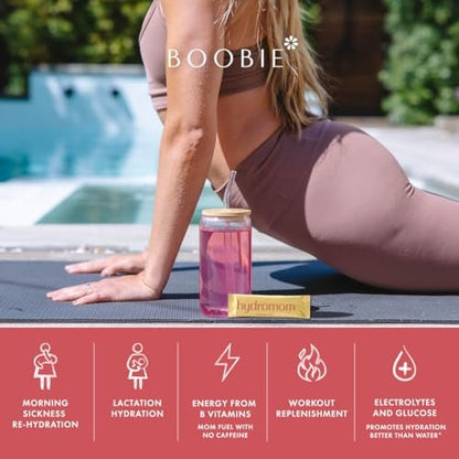 Boobie Hydromom Superfood Electrolyte Drink Mix, Strawberry Kiwi | Refreshing Energy & Hydration Boost for Mamas | On-The-Go & Travel Essentials for Pregnancy, Lactation, & Beyond, 15 Packets