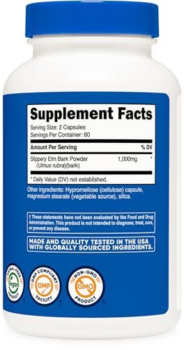 Nutricost Slippery Elm Bark Capsules 1000mg Per Serving, 120 Capsules - Non-GMO, Gluten Free, Vegetarian Friendly - görsel 7