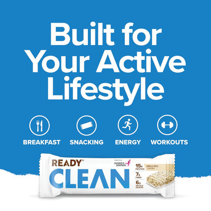 Ready® Protein Bars – High-Protein Snack with 15g Whey Protein, With Flaxseeds and Omega-3s for Sustained Energy, Supports Lean Muscle and Recovery – Vanilla Swirl, 12 Pack