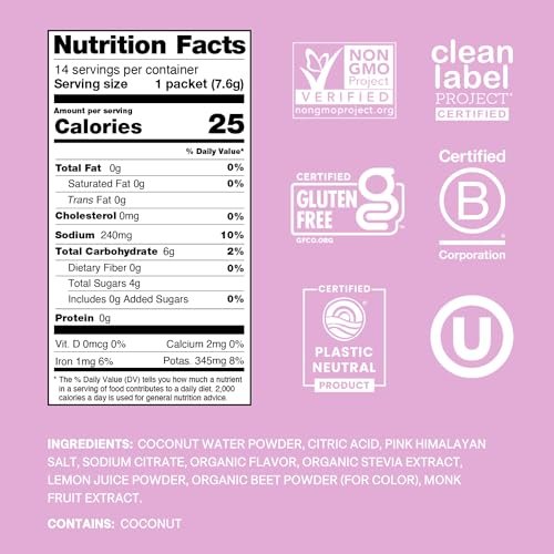 Cure Hydration | Plant-Based Electrolyte Drink Mix | No Added Sugar | FSA-HSA Eligible | Dehydration Relief Powder Made with Coconut Water | Non-GMO | Vegan | Pouch of 14 Packets - Watermelon - görsel 2