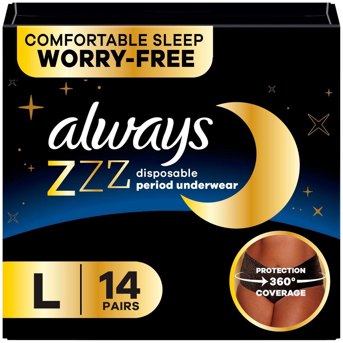 Always ZZZ Overnight Disposable Period Underwear for Women, Large, 360° Coverage for Worry-Free Nights, 14 Count (2 Packs of 7) - görsel 1