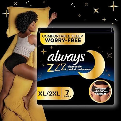 Always ZZZ Overnight Disposable Period Underwear for Women Small/Medium, 360° Coverage for Worry-Free Nights, 14 Count (2 Packs of 7)