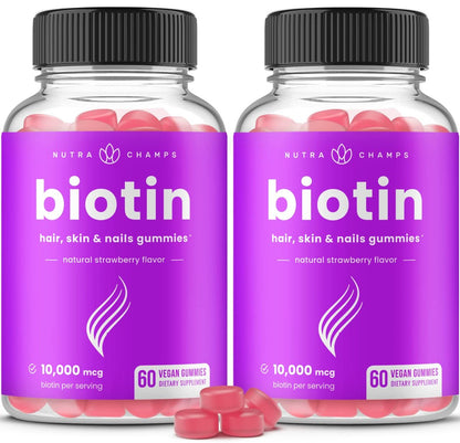NutraChamps (2 Pack) Biotin Gummies – Vegan & Pectin-Based: No gelatin, suitable for vegans and vegetarians. – Image 2