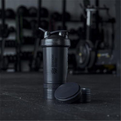 BlenderBottle ProStak Shaker Bottle with Pill Organizer – 22 oz, Midnight Black